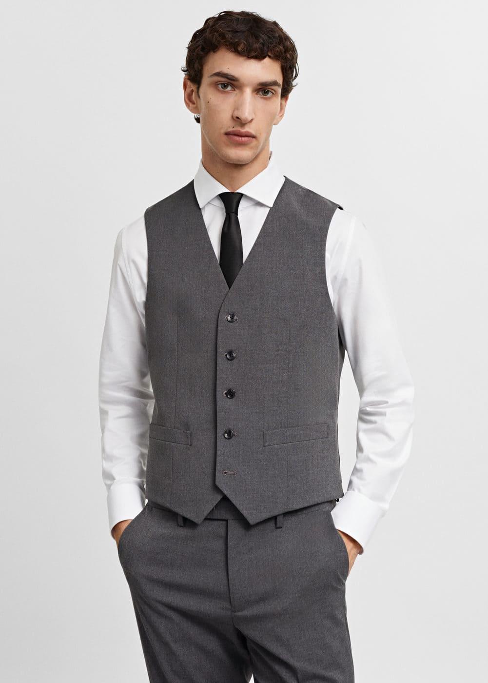 Mango Mens Slim-Fit Suit Vest - Gray Product Image