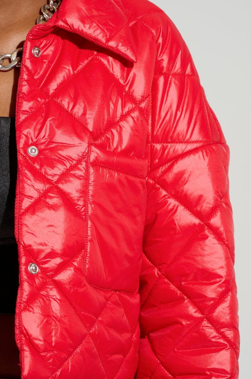 VIVI CROPPED PUFFER BOMBER IN RED Product Image