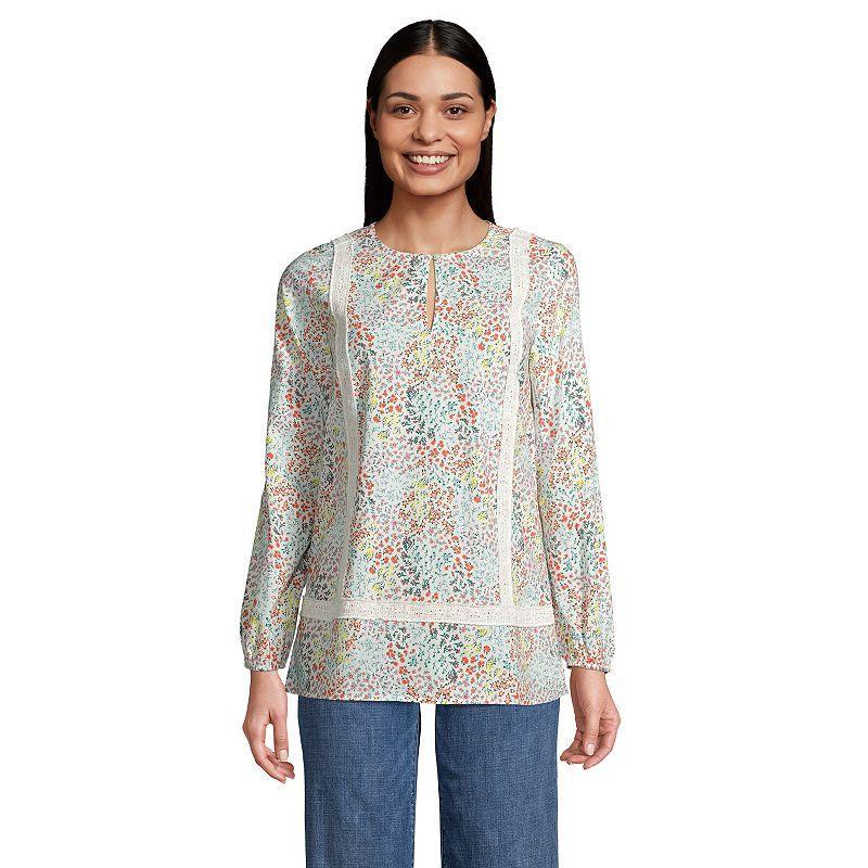 Womens Lands End Print Eyelet Keyhole Tunic Top Product Image