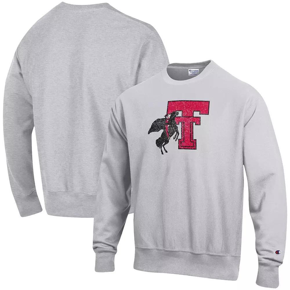 Men's Champion Heathered Gray Texas Tech Red Raiders Vault Logo Reverse Weave Pullover Sweatshirt,  Product Image