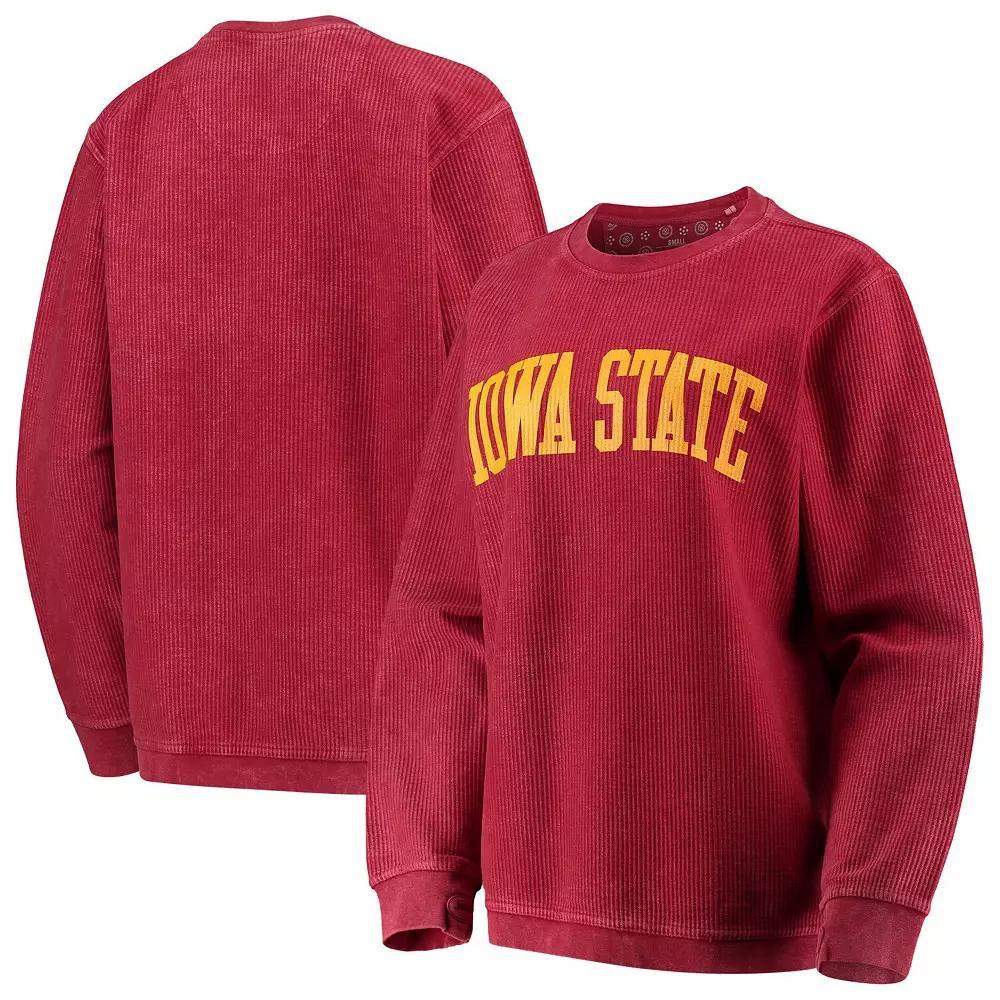 Women's Pressbox Cardinal Iowa State Cyclones Comfy Cord Vintage Wash Basic Arch Pullover Sweatshirt,  Product Image