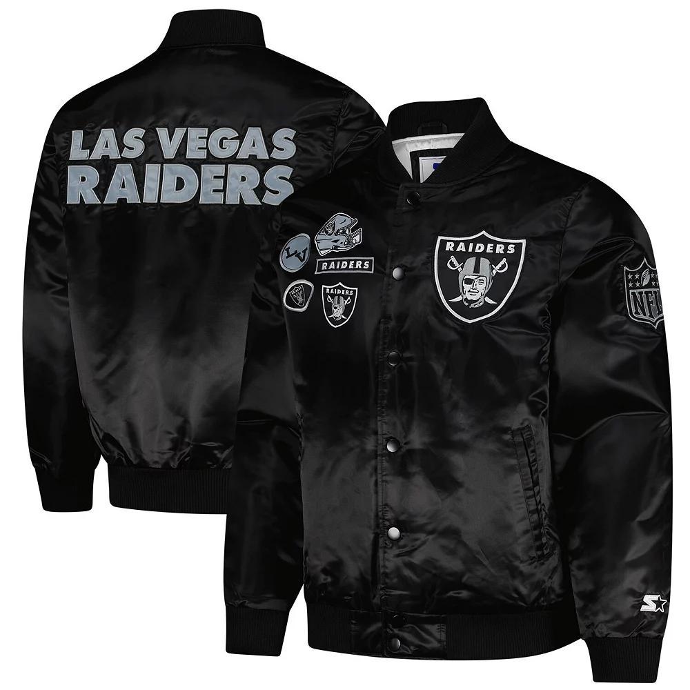 Men's Starter Black Las Vegas Raiders Exclusive Satin Full-Snap Varsity Jacket, Size: XL, Lvr Black Product Image