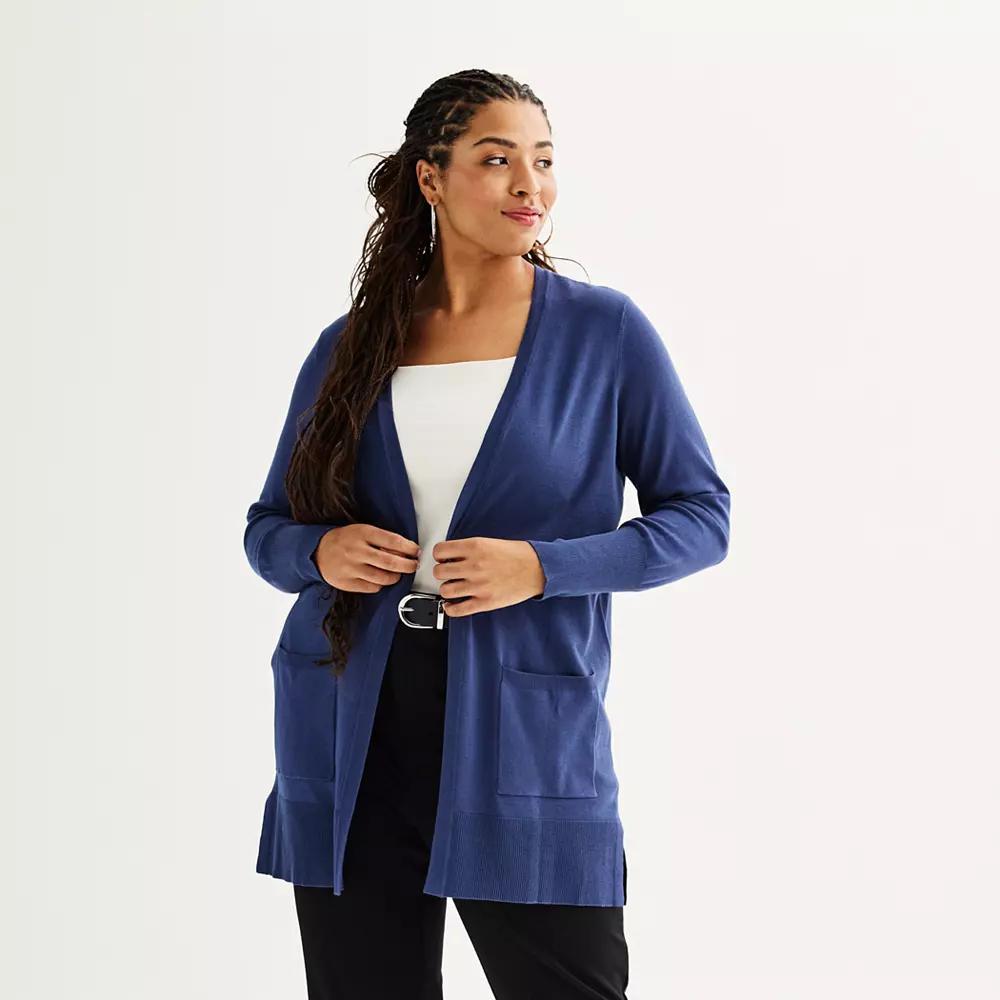 Plus Size Nine West Essential Pocketed Cardigan, Women's, Size: 5XL, Resolute Blue Product Image