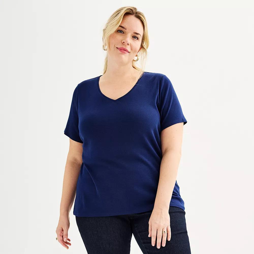 Plus Size Croft & Barrow® Essential V-Neck Top, Women's, Size: 0X, Black Product Image