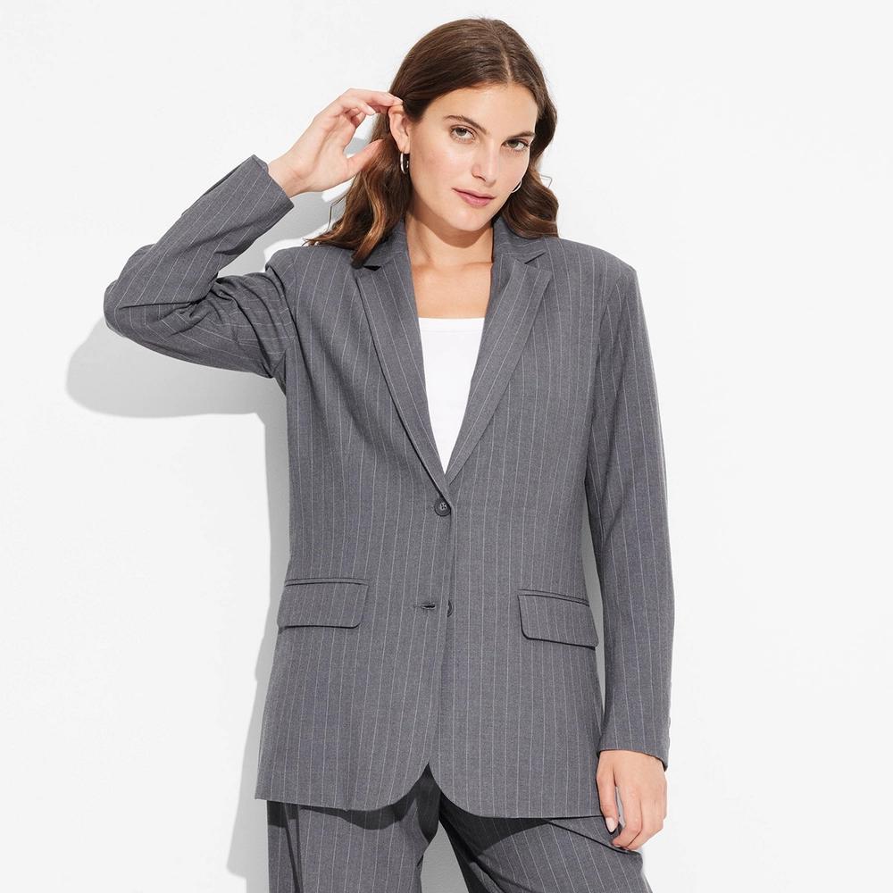 Womens Oversized Blazer - Wild Fable Pinstripe XXS Product Image