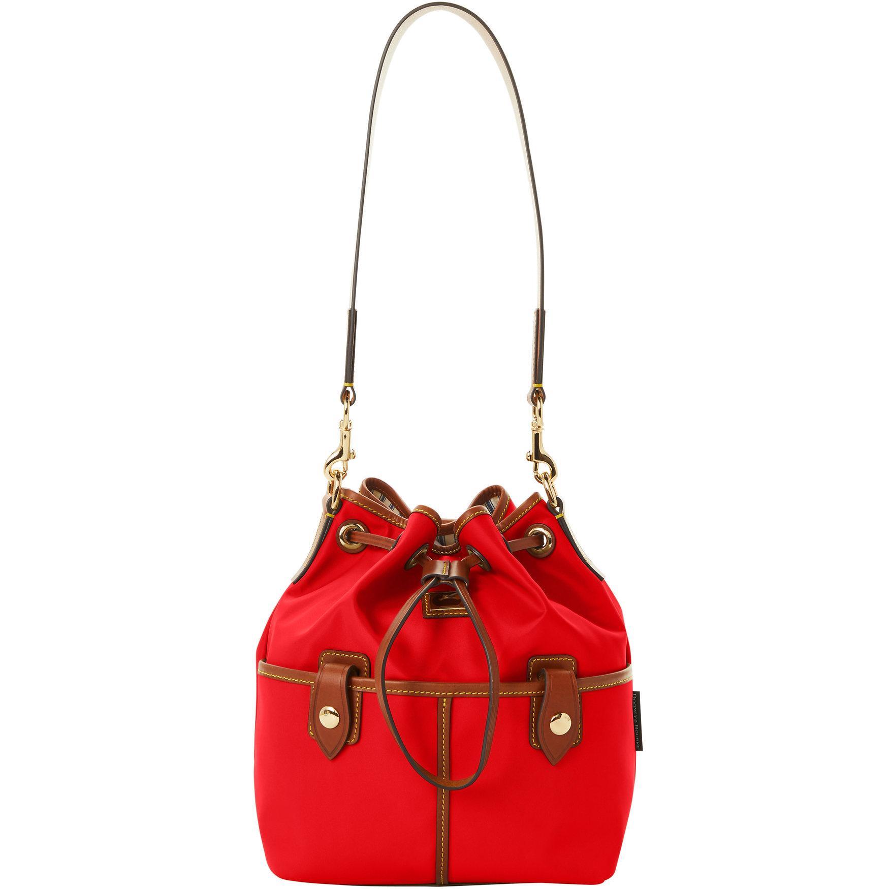 Dooney & Bourke Womens Wayfarer Drawstring Fabric Shoulder Bag in Red Product Image