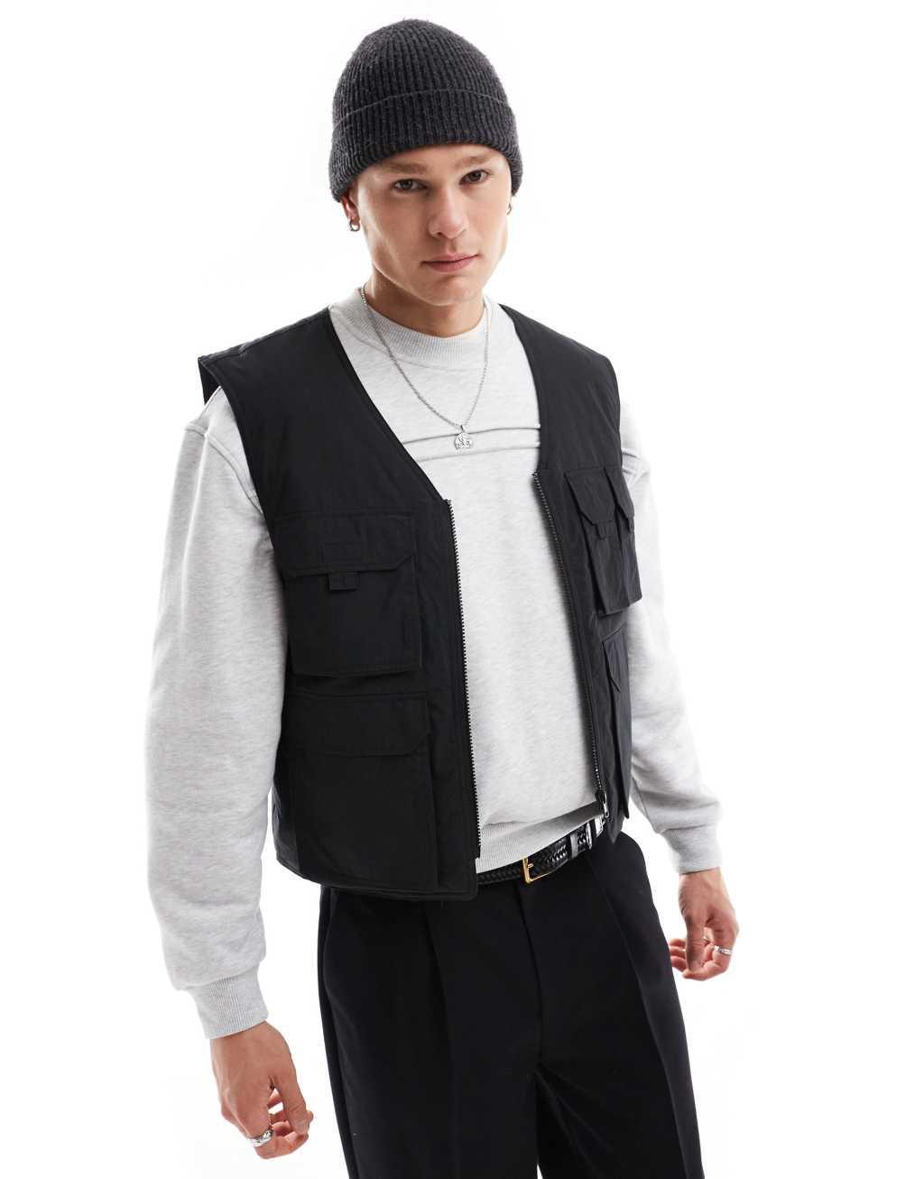 ASOS DESIGN utility vest in black Product Image