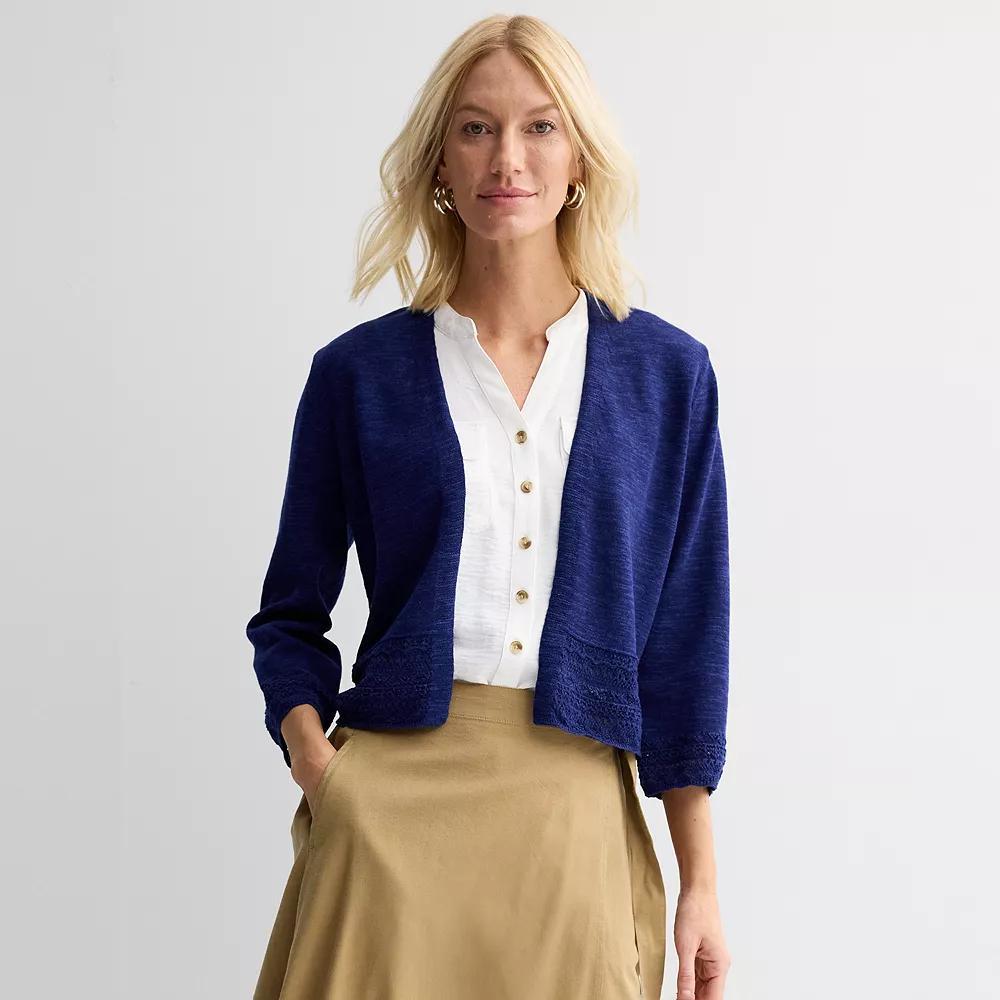 Women's Croft & Barrow® Pointelle Hem Open-Front Cardigan, Size: XL, Felix Blue Product Image