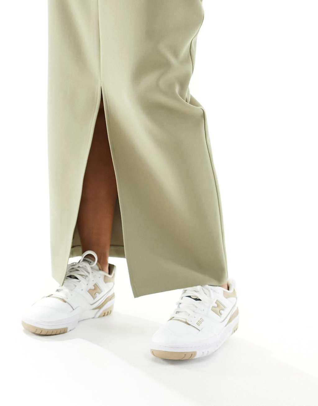 River Island Petite front split pencil skirt in light khaki Product Image