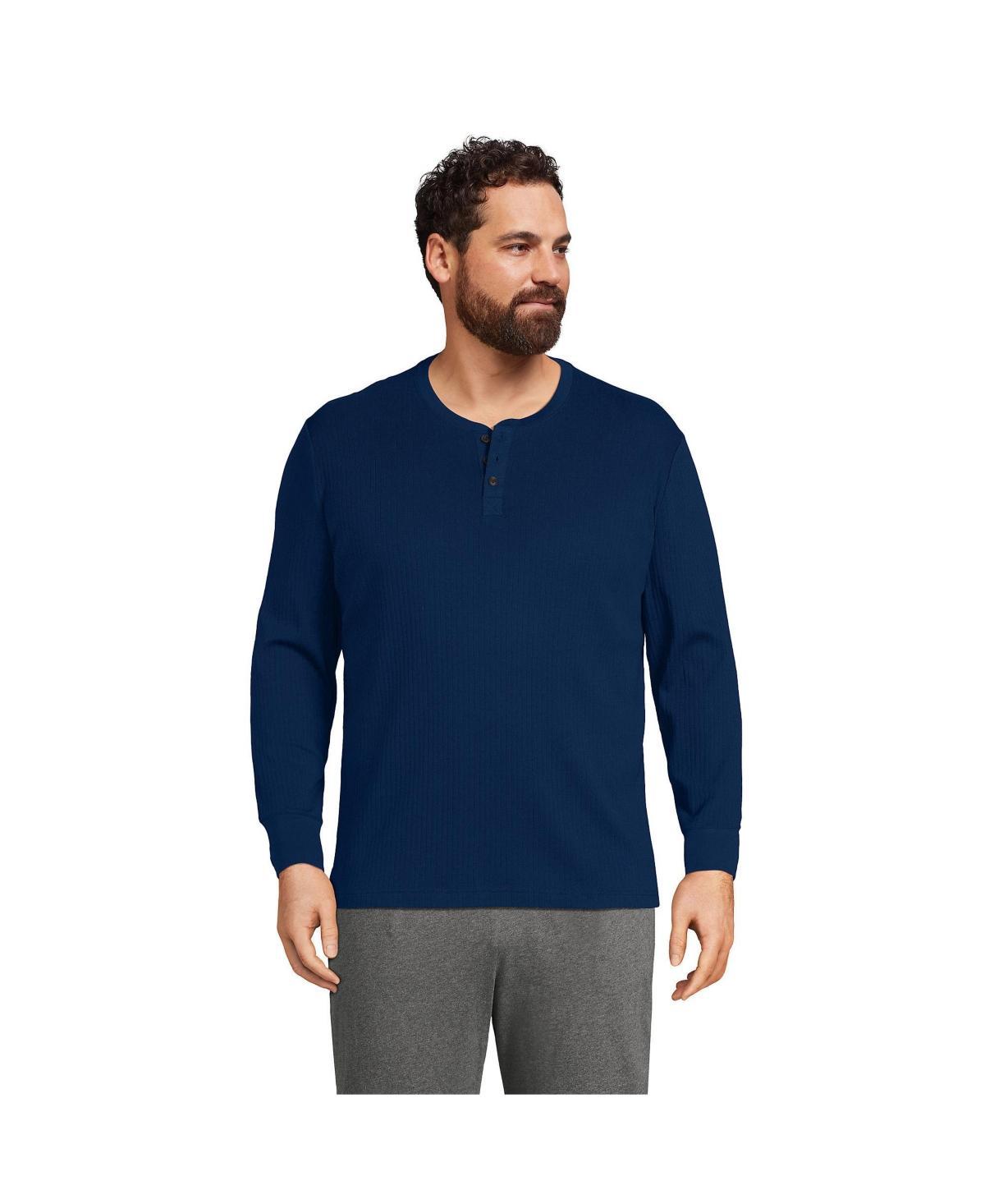 Men's Lands' End Ribbed Pajama Sleep Henley, Size: Medium, Deep  Blue Product Image