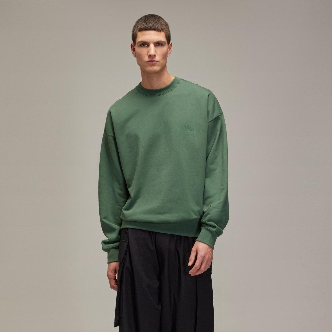 adidas Y-3 French Terry Crew Sweater Green Oxide XS Mens Product Image