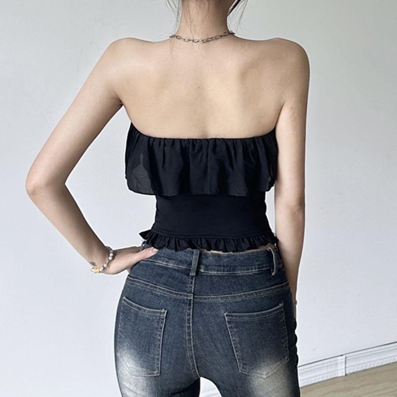 Plain Ruffled-Trim Corset Tube Top Product Image