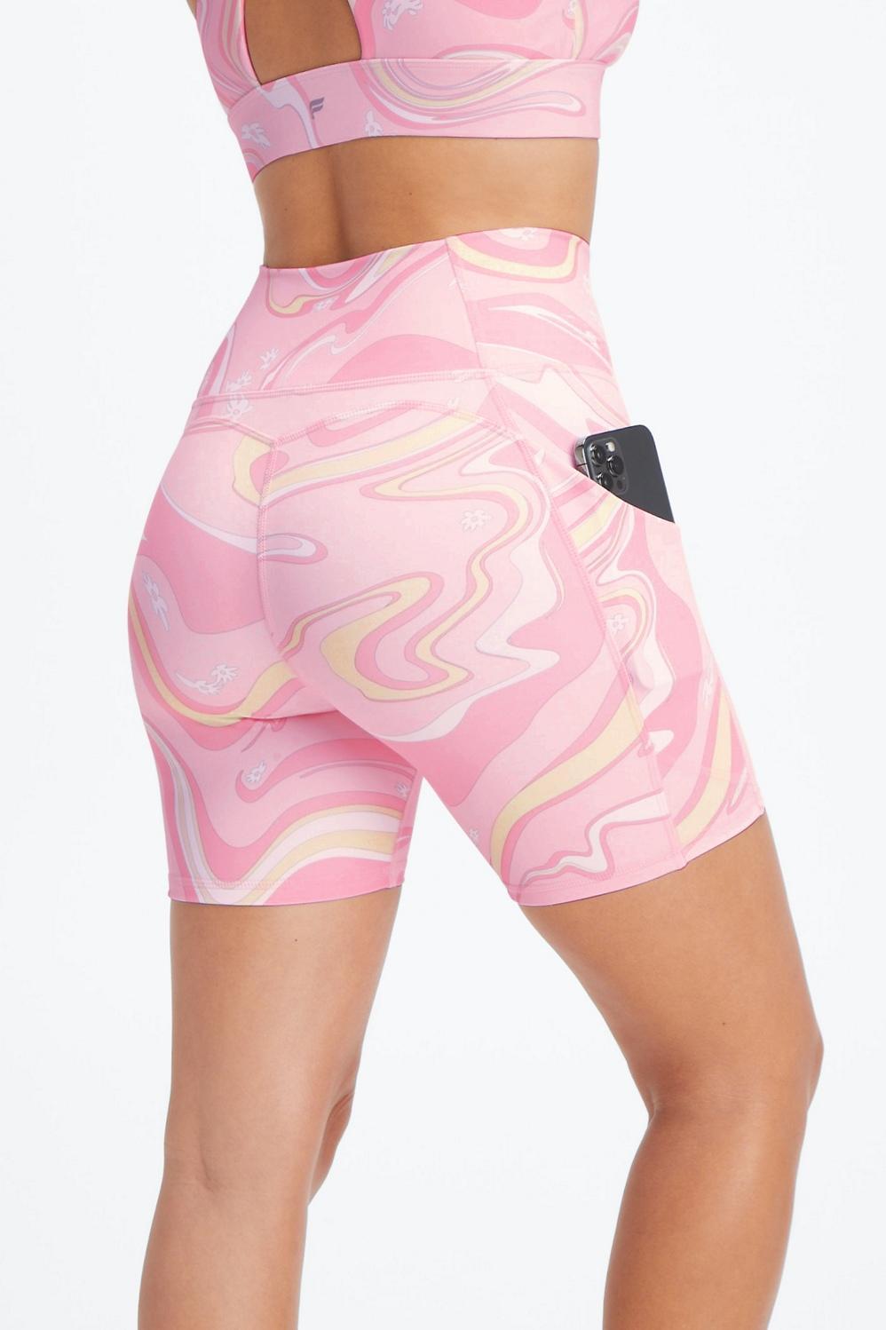 Fabletics Oasis High-Waisted 6 Short Womens Guava Marble Daisy plus Size 4X Product Image