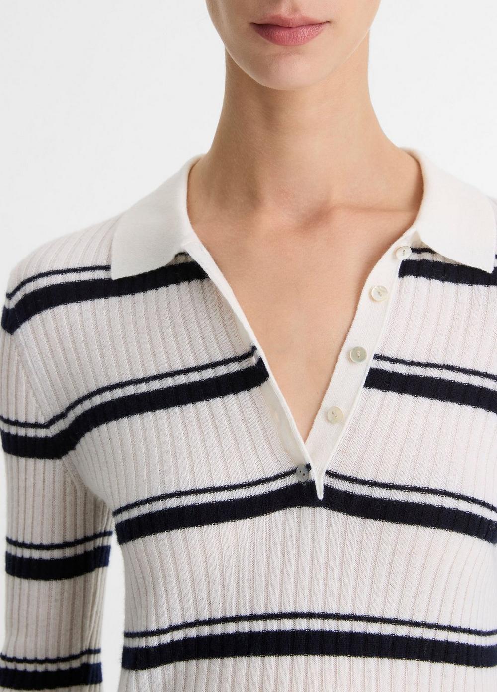 Striped Cashmere-Blend Polo Sweater Product Image