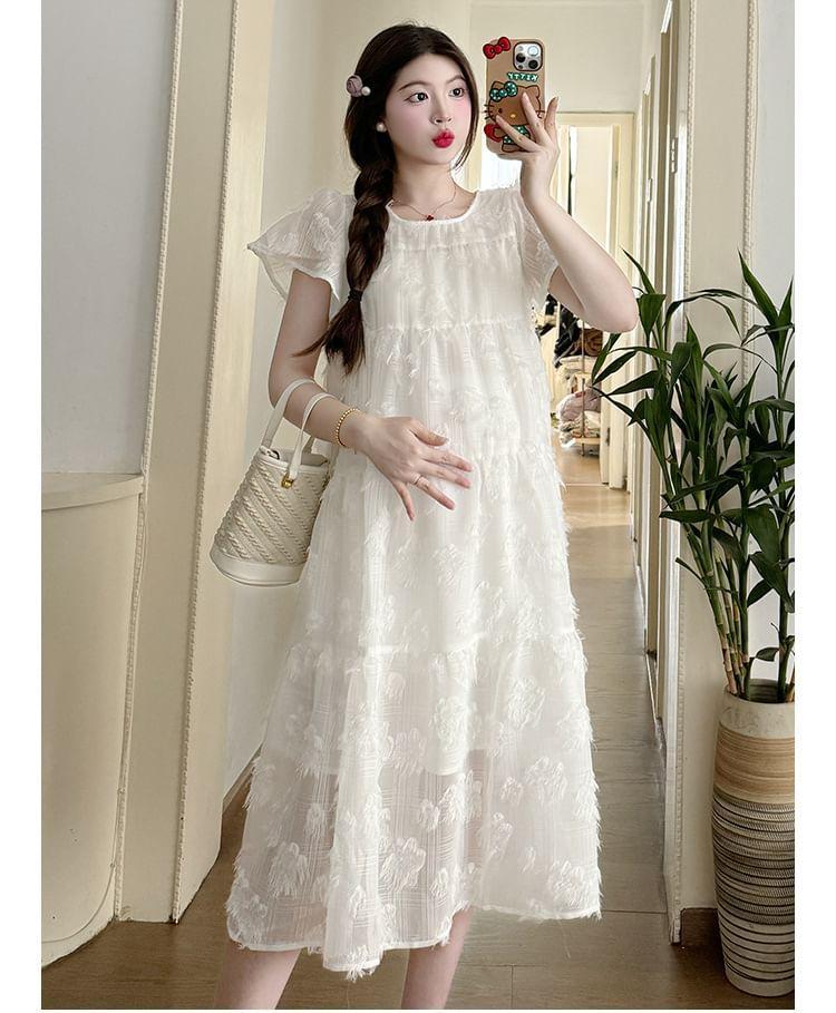 Maternity Short-Sleeve Patterned Midi Sundress Product Image