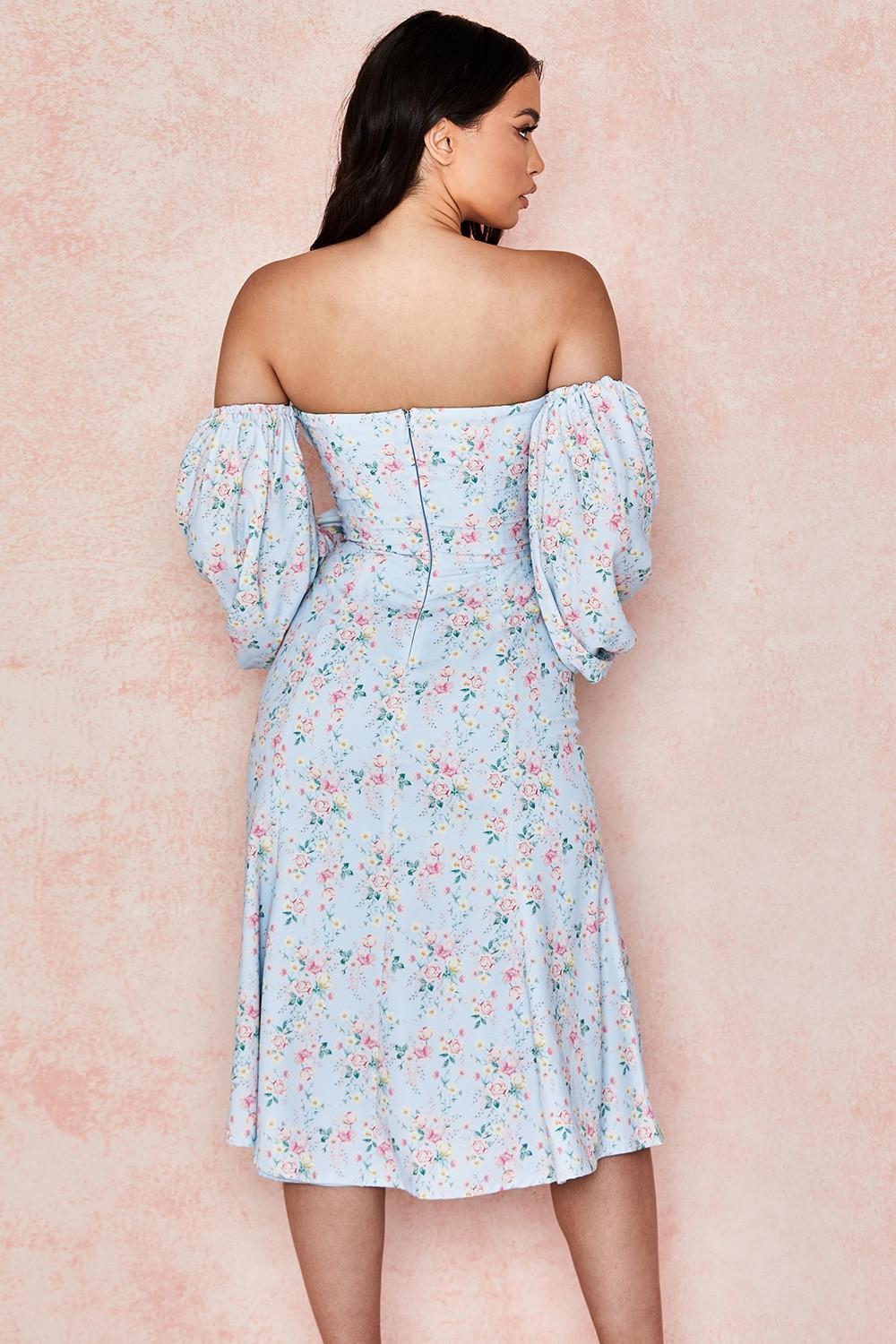 Hope Blue Floral Bardot Midi Sundress Product Image