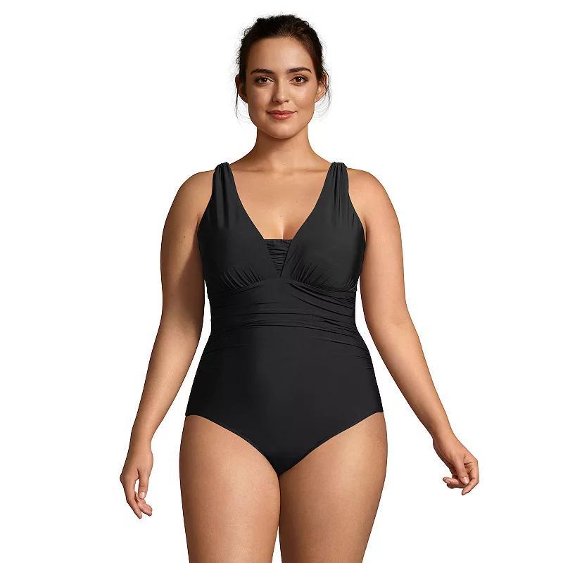 Plus Size Lands End Grecian Slendersuit Tummy Control DD-Cup Chlorine Resistant One-Piece Swimsuit, Womens Product Image