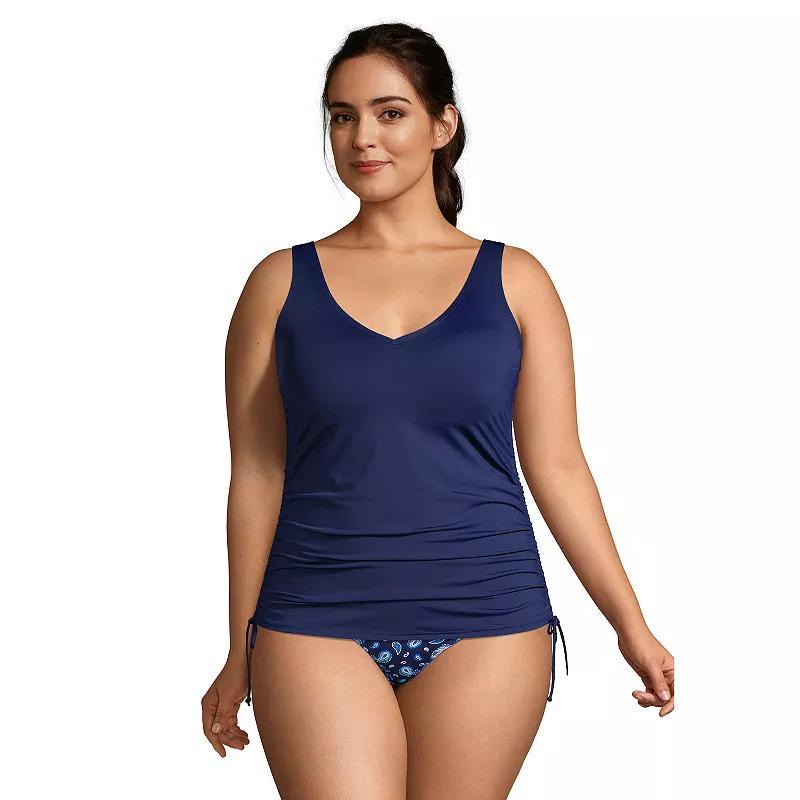 Womens Lands End Ruched-Sides V-Neck UPF 50 Tankini Swimsuit Top Deep Blue Product Image