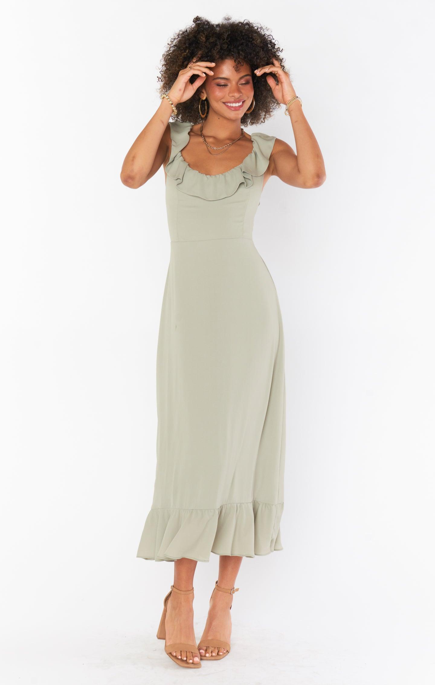 Alexis Midi Dress ~ Moss Green Crisp Product Image