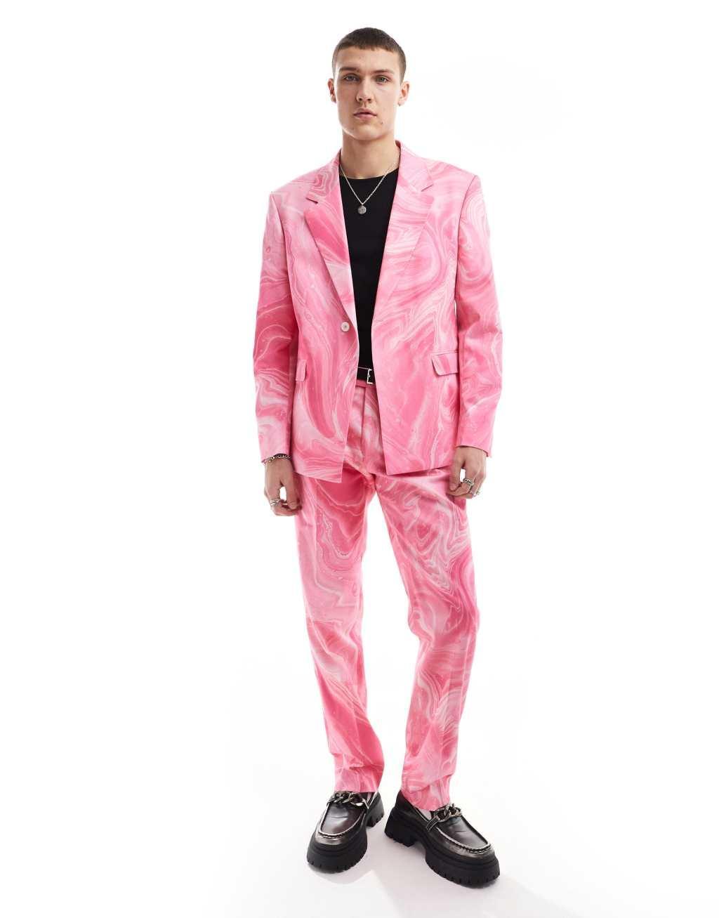 Viggo oversized suit jacket in pink swirl print Product Image