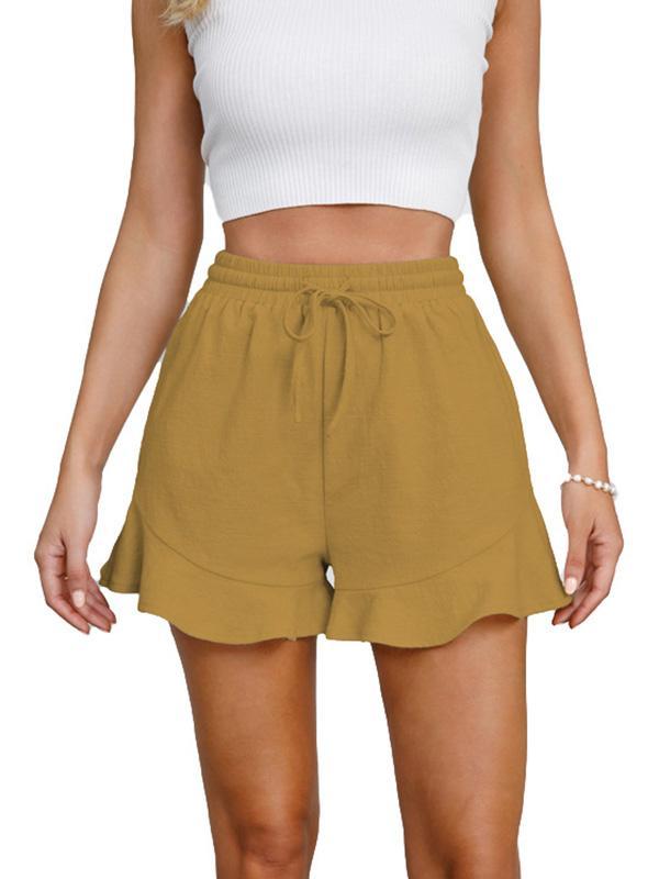 Loose Wide Leg Drawstring Elasticity Solid Color Split-Joint Shorts Product Image