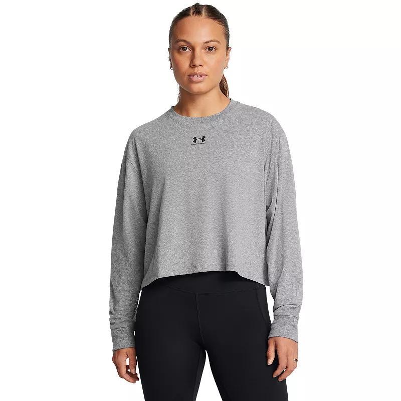 Women's Under Armour Rival Boxy Cropped Long Sleeve Tee, Size: Medium, White Product Image