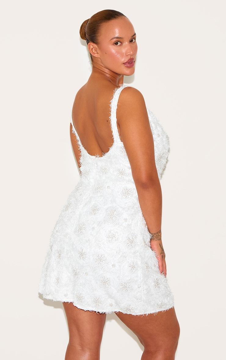 Premium Plus White Sequin Embroidered Cowl Neck Shift Dress Product Image