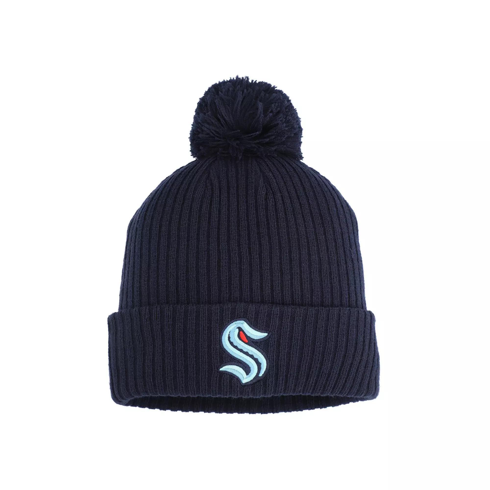 Men's Fanatics  Deep Sea Blue Seattle Kraken Cuffed Knit Hat with Pom, Krk Blue Product Image