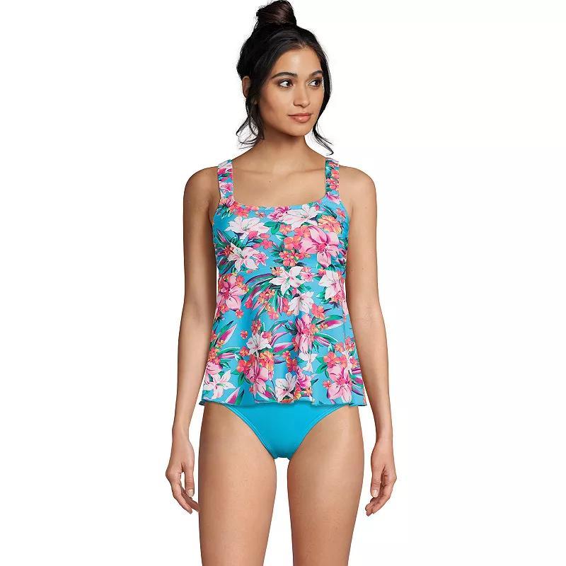 Womens Lands End D-Cup Empire Waistband Tankini Swimsuit Top Blue Tropic Palm Product Image