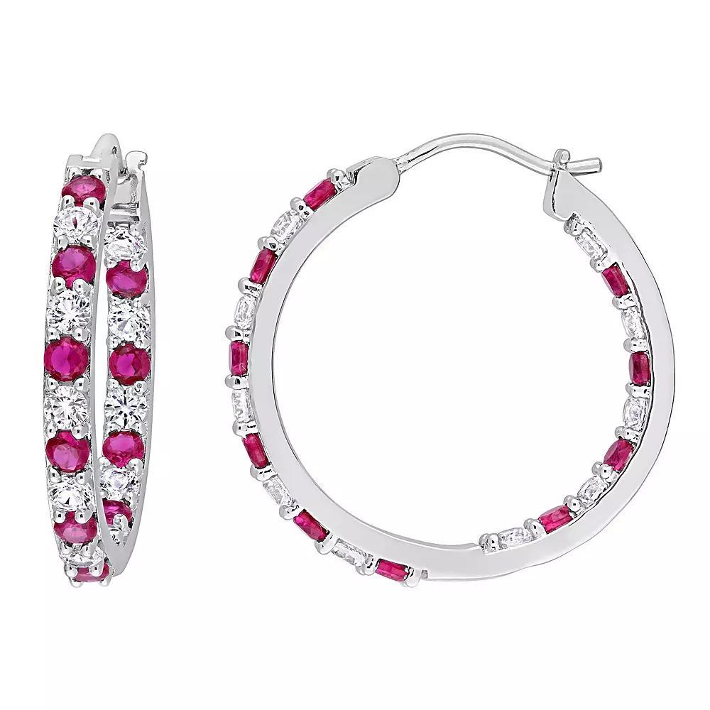 Stella Grace Sterling Silver Lab-Created Ruby & Lab-Created White Sapphire Inside-Outside Hoop Earrings, Women's Product Image