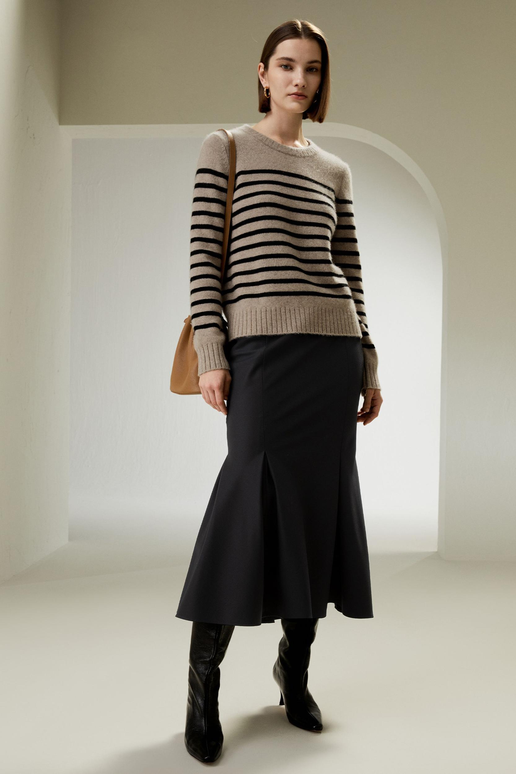 Striped Round Collar Cashmere Sweater Product Image