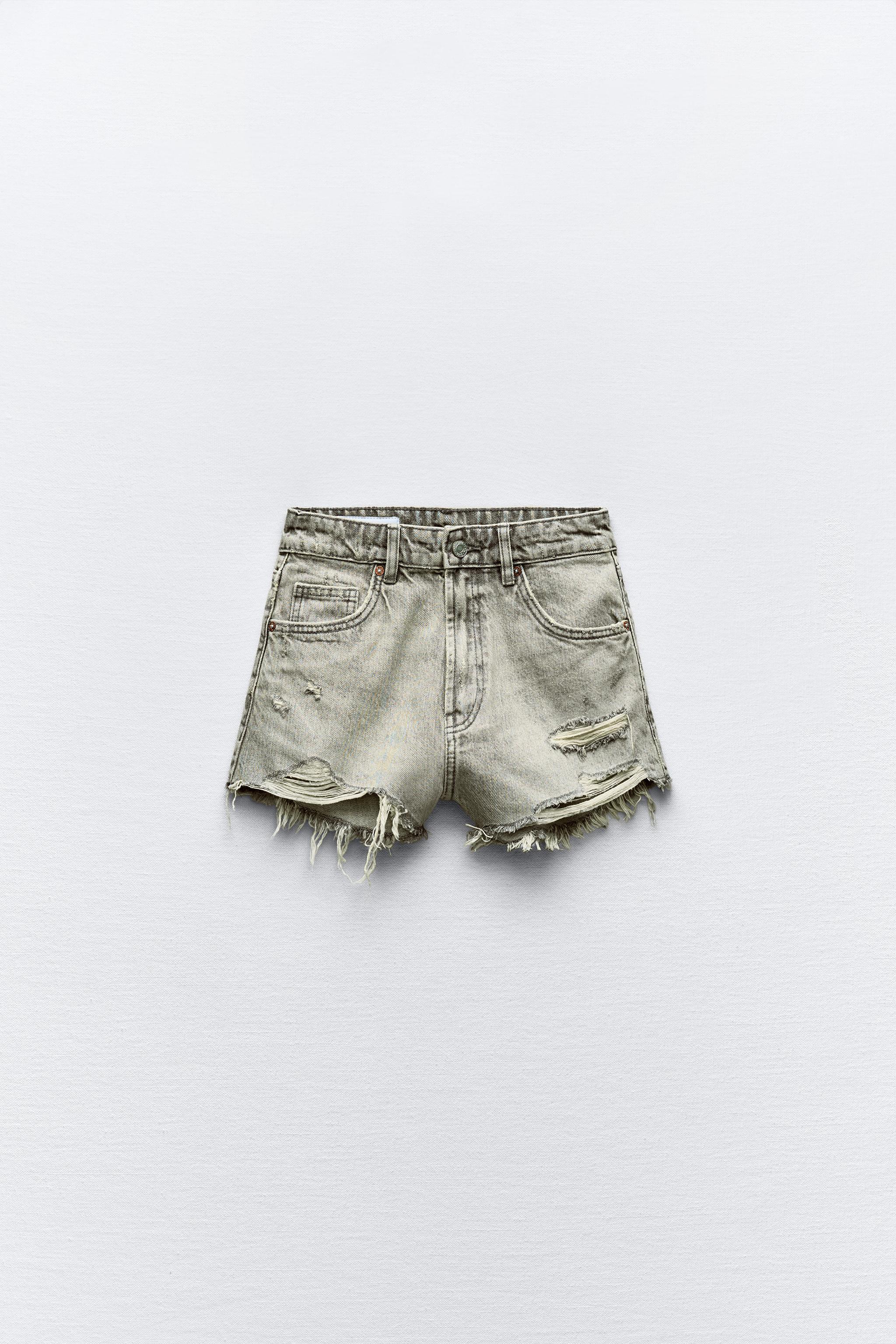 HIGH WAIST RIPPED TRF DENIM SHORTS Product Image