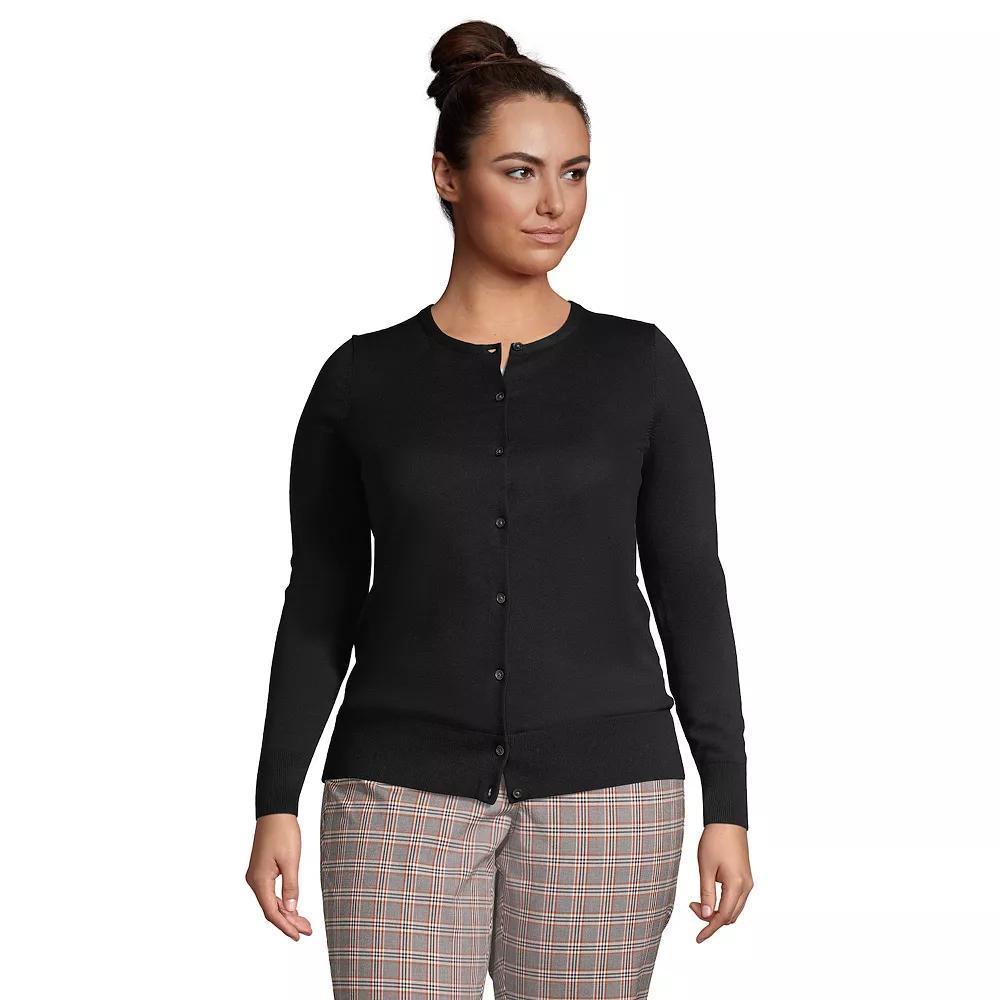 Plus Size Lands' End Fine Gauge Cotton Cardigan Sweater, Women's, Size: 1XL, Black Product Image