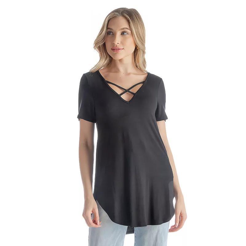 Womens 24Seven Comfort Apparel V-Neck Criss Cross Neckline Tunic Top Green Product Image