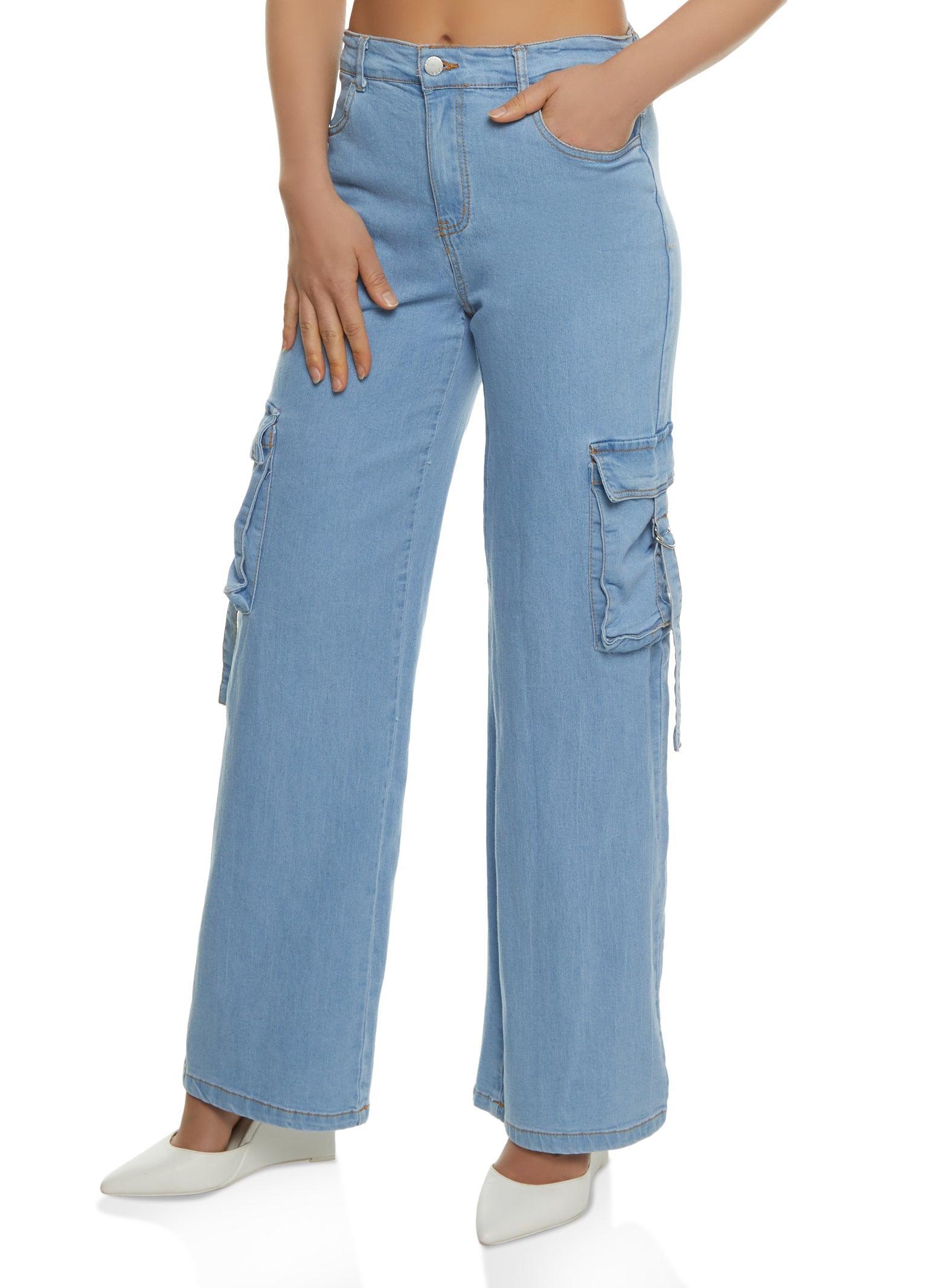 Womens Denim Cargo Wide Leg Pants Product Image