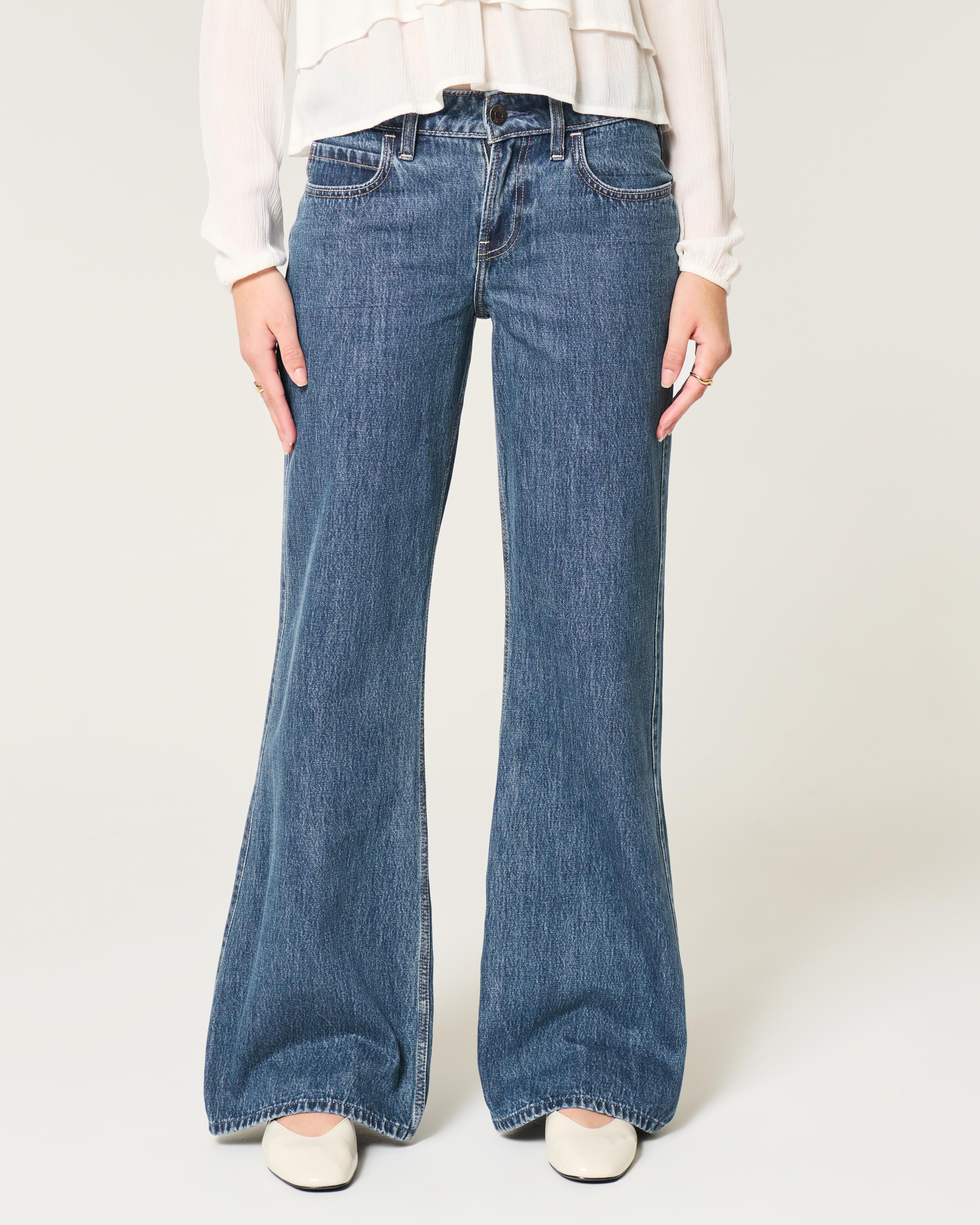 Low-Rise Dark Wash Baggy Flare Jean Product Image