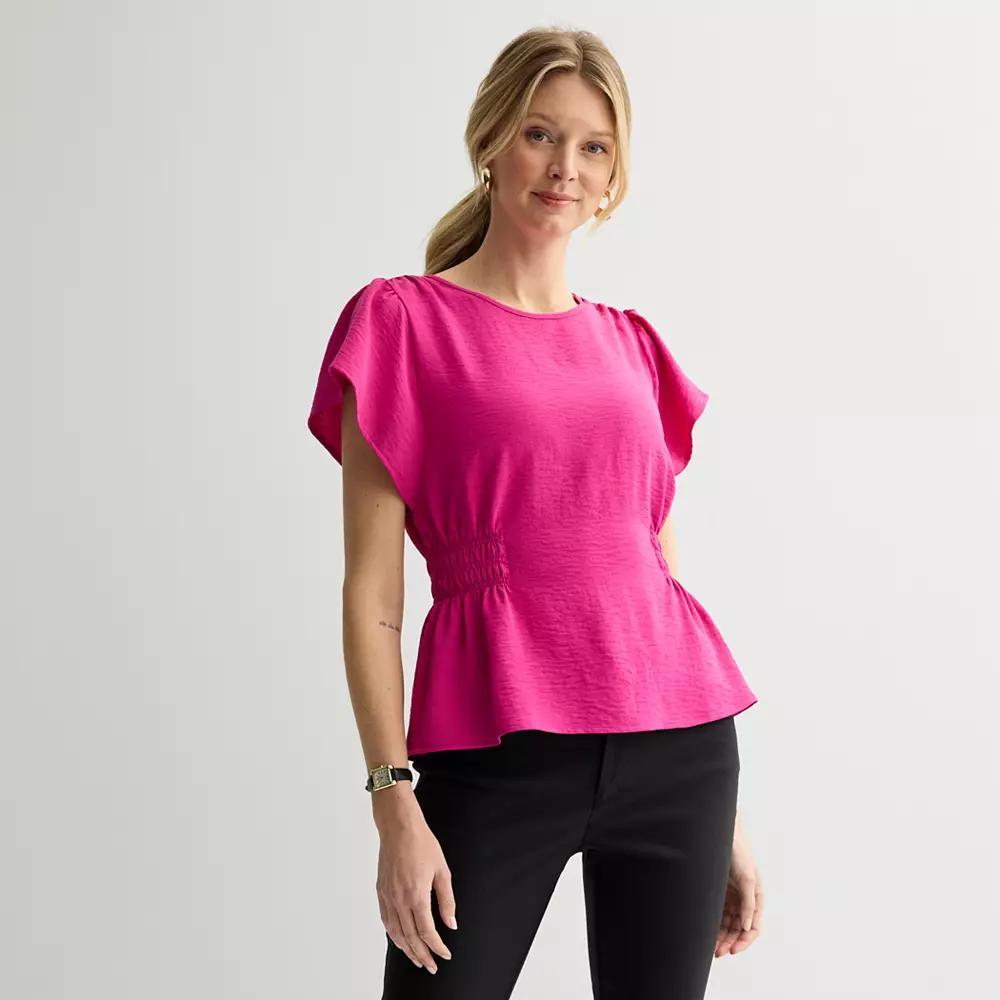 Petite Nine West Cinched Flutter Sleeve Blouse, Women's, Size: XL Petite, Orchid Landscape Product Image