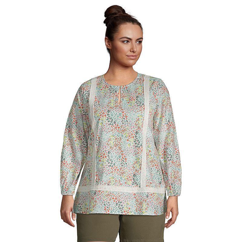 Plus Size Lands' End Poplin Splitneck Tunic Top, Women's, Size: 1XL, Ivory Mini Floral Product Image