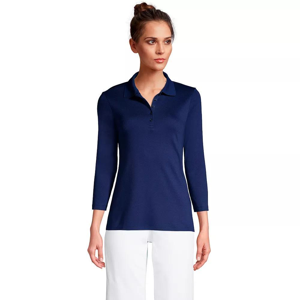 Women's Lands' End Supima Cotton 3/4-Sleeve Polo Shirt,  Product Image