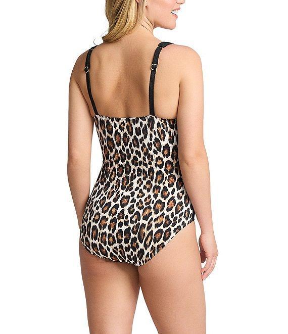 Tommy Bahama Island Cays Leopard Print Square Neck Tummy Control Tank One Piece Swimsuit Product Image