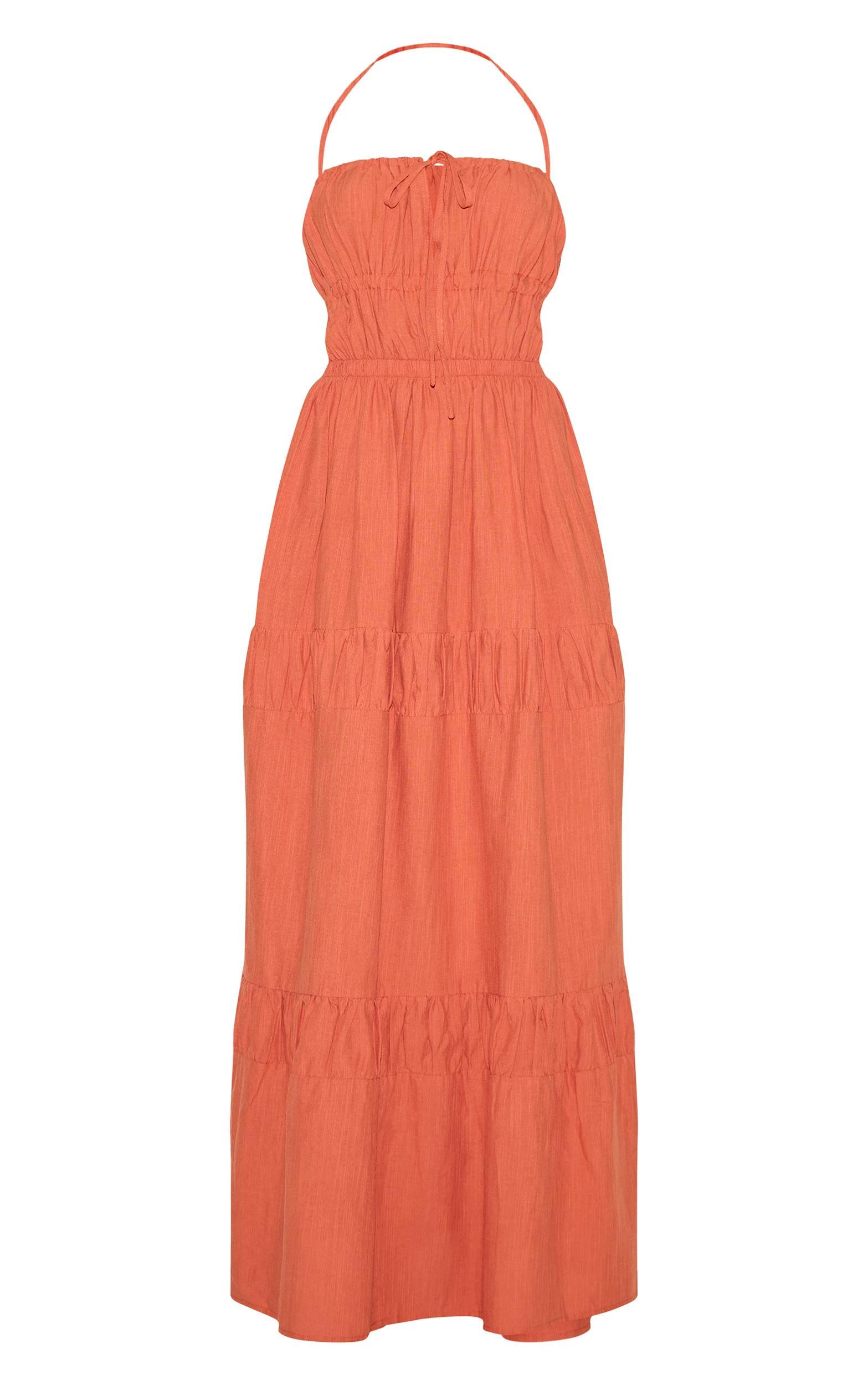 Rust Ruched Backless Strappy Maxi Dress Product Image