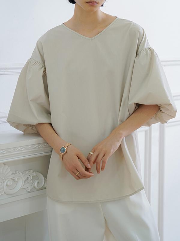 Half Sleeves Loose Solid Color V-Neck Blouses&Shirts Tops Product Image