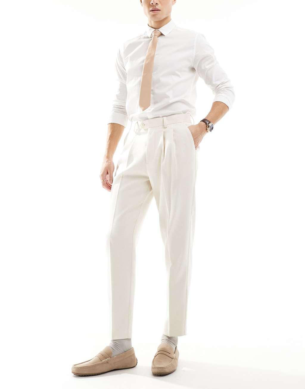 ASOS DESIGN smart tapered fit pants in ecru textured fabric Product Image