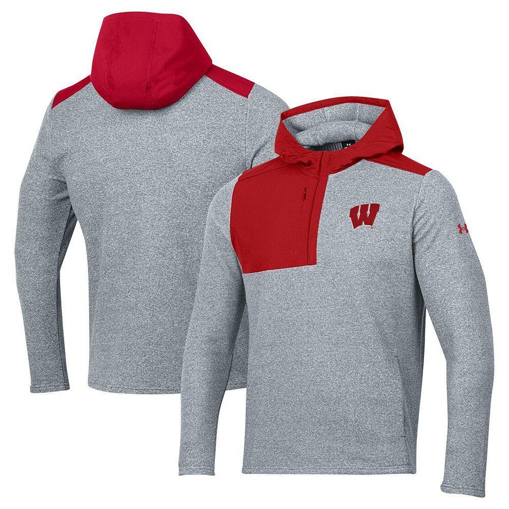 Men's Under Armour Gray Wisconsin Badgers Survivor Fleece Hoodie Quarter-Zip Jacket, Size: Small, Grey Product Image