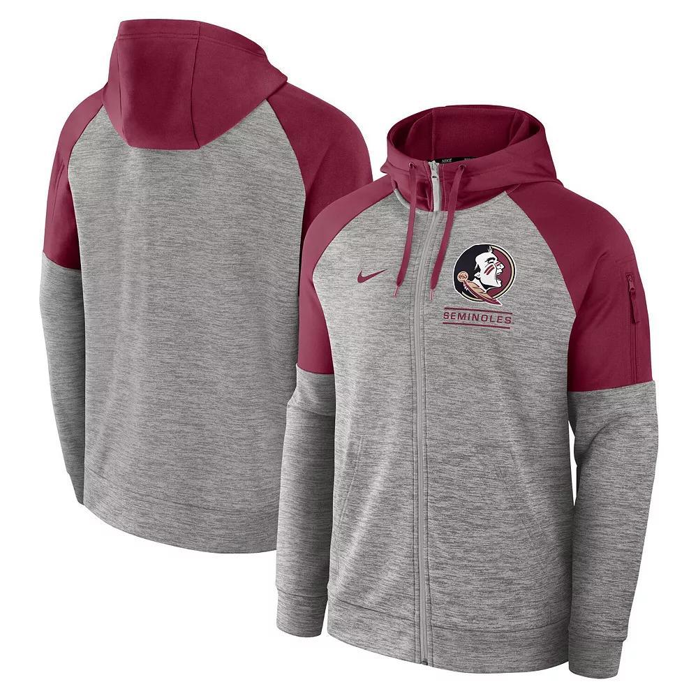 Men's Nike Heather Gray Florida State Seminoles Fitness Raglan��Performance Full-Zip Hoodie, Size: Small, Grey Product Image