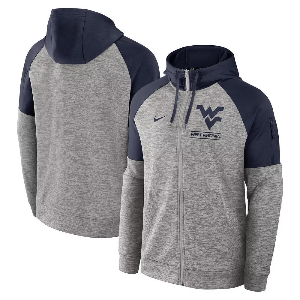 Men's Nike Heather Gray West Virginia Mountaineers Fitness Raglan��Performance Full-Zip Hoodie, Size: Small, Grey Product Image