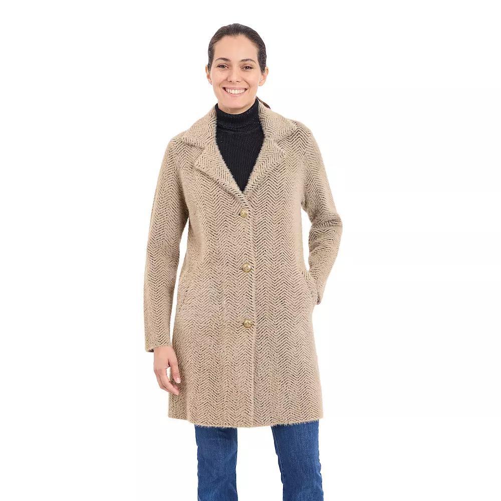 Women's London Fog Faux Wool Coatigan, Size: XXL, Beige Herringbone Product Image