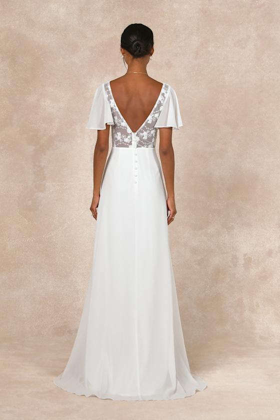 Beautiful Perfection White Flutter Sleeve Embroidered Maxi Dress Product Image