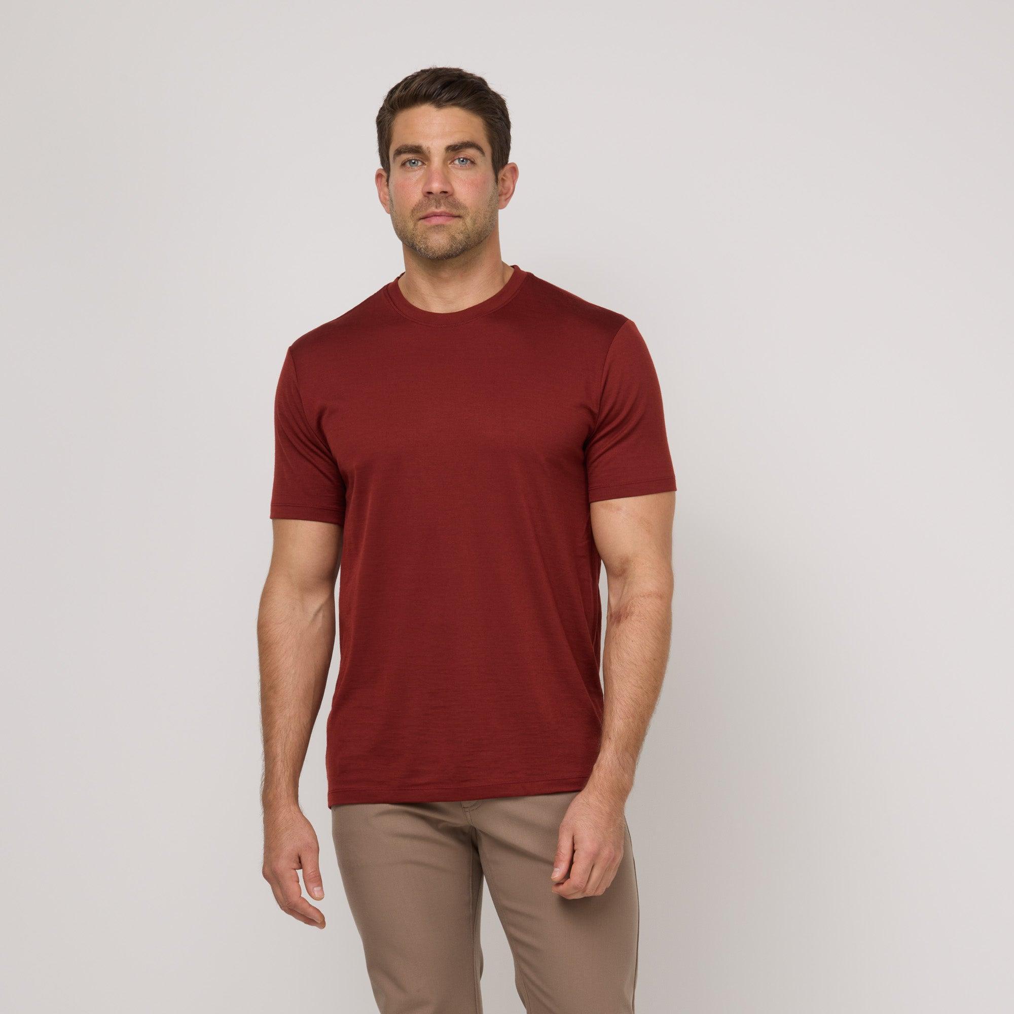 Merino Wool Crew Neck T-Shirt | Rustic Red Product Image