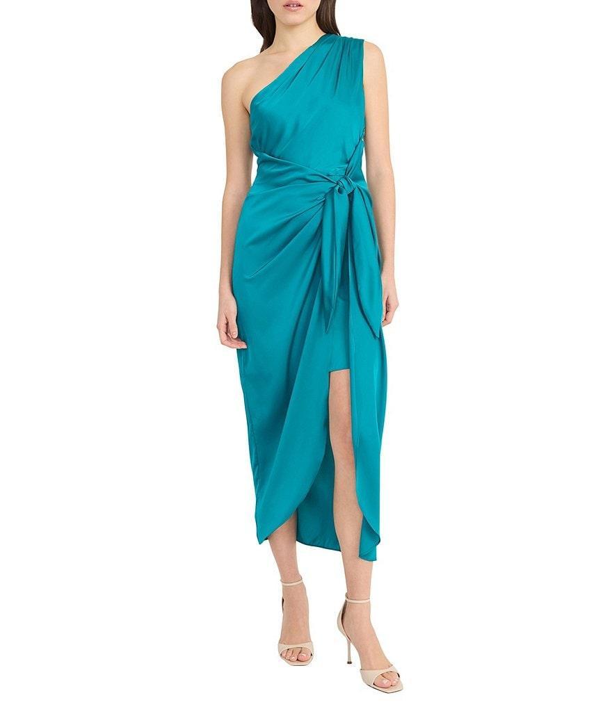 Donna Morgan One Shoulder Tie Waist Draped Skirt Dress Product Image